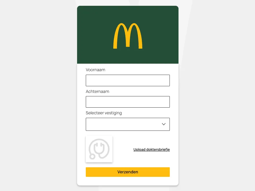 Het formulier waarin een medewerker zijn naam, vestiging en ziektebriefje invult