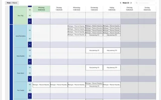 Weekplanning met een rij per technieker en de ingeplande opdrachten per dag