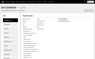 De fiche van een werf met links de tabs en rechts de status van elke werksoort